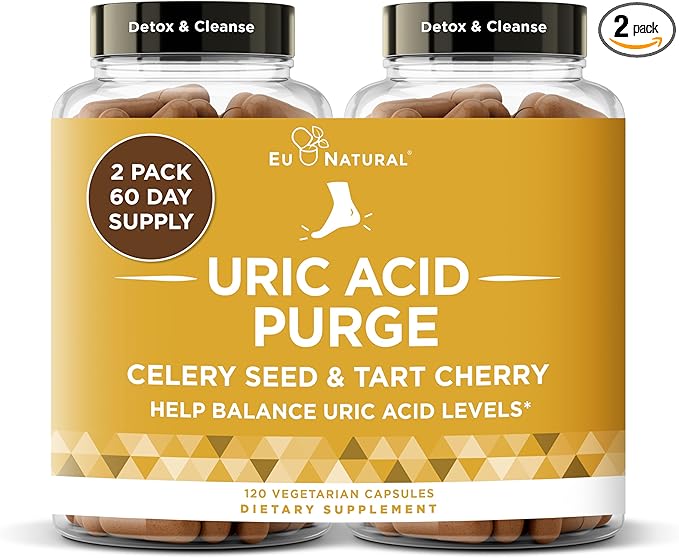 Eu Natural Purge Uric Acid Flush - Eat & Drink What You Want - Uric Acid Support for Joints & Mobility with Celery Seed, Tart Cherry & Chanca Piedra - 120 Vegetarian Capsules