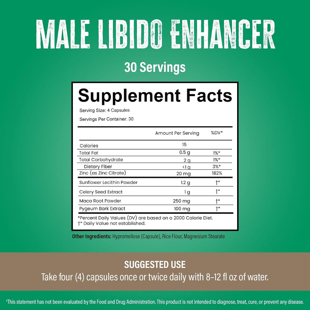 Virility - Men's Potency Support | Zinc (10 mg), Sunflower Lecithin (1200 mg), Celery Extract (1000mg), Maca Root (250 mg) | 120 Capsules, 30 Servings | Made in The USA