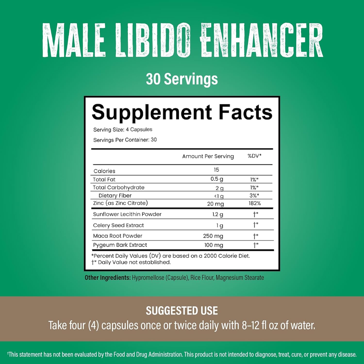 Virility - Men's Potency Support | Zinc (10 mg), Sunflower Lecithin (1200 mg), Celery Extract (1000mg), Maca Root (250 mg) | 120 Capsules, 30 Servings | Made in The USA