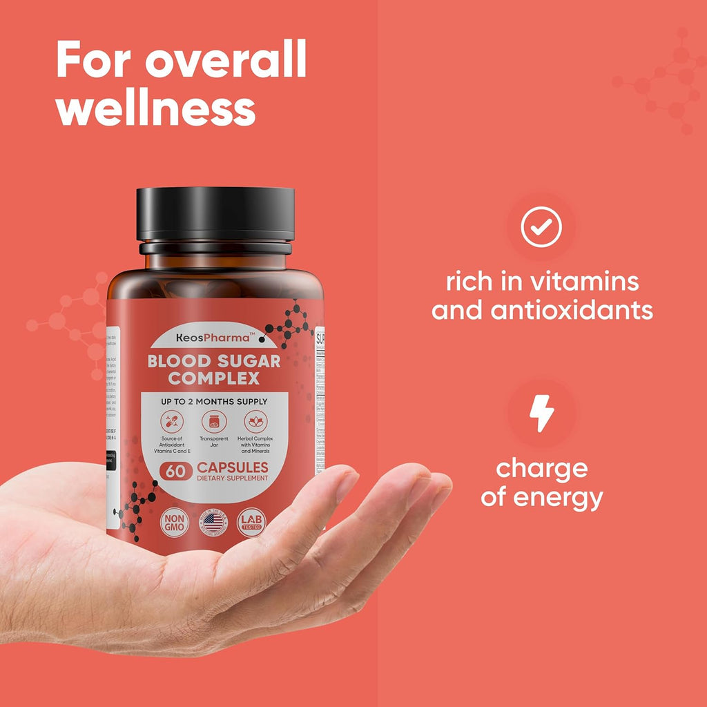 Blood Sugar Complex, 60 Capsules, Up to 2 Months Supply with Magnesium, Cinnamon, Zinc, Vitamin C,E, Biotin and Other