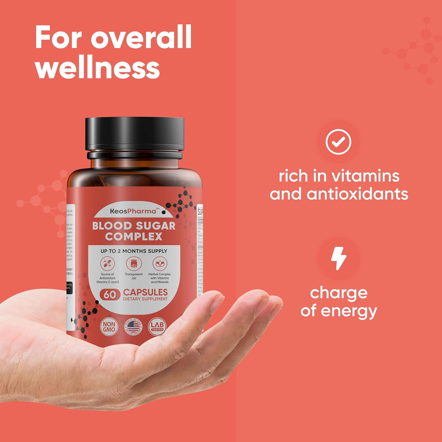 Blood Sugar Complex, 60 Capsules, Up to 2 Months Supply with Magnesium, Cinnamon, Zinc, Vitamin C,E, Biotin and Other