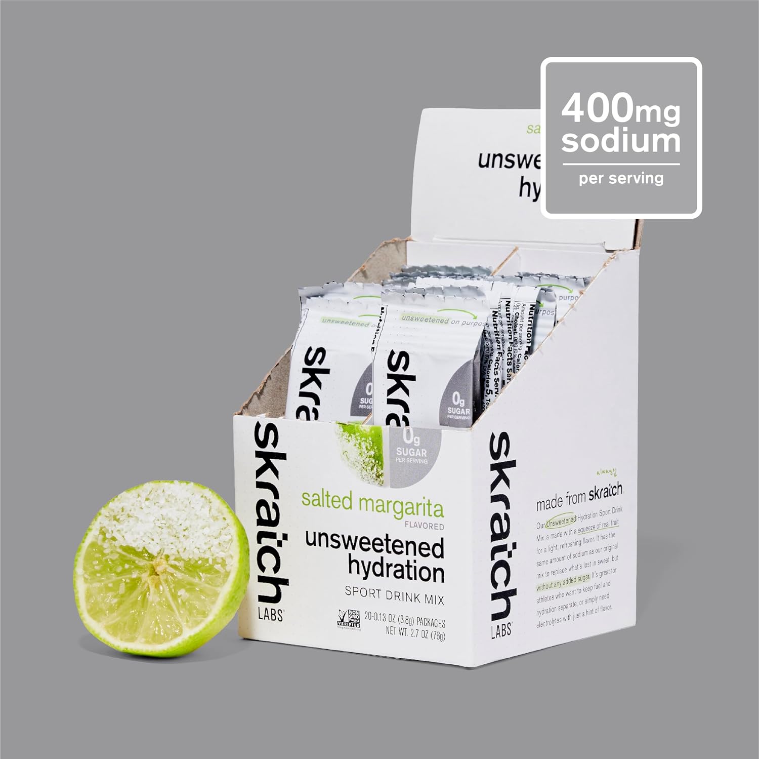 Skratch Labs Unsweetened Hydration Sport Drink Mix | Sugar Free | Electrolytes Booster | Salted Margarita - 20 Servings | Non-GMO, Vegan, Kosher, Keto, Paleo
