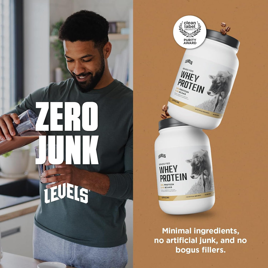 Levels Grass Fed Whey Protein Powder, No Artificials, 24G of Protein, Cappuccino, 2LB