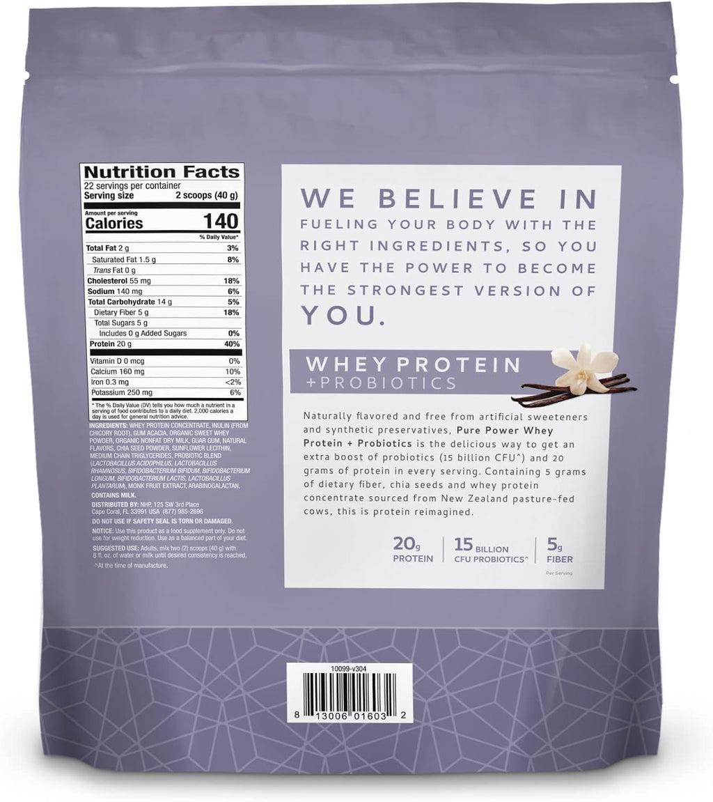 Dr. Mercola Pure Power Whey Protein + Probiotics - 15 Billion CFU - Gut, Muscle & Immune Support - with MCTs & Fiber - Non-GMO & Gluten-Free - 31 oz (22 Servings) - Vanilla