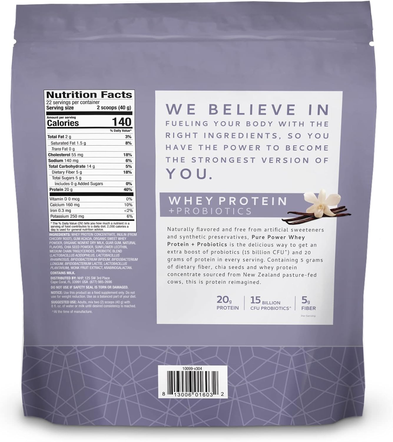 Dr. Mercola Pure Power Whey Protein + Probiotics - 15 Billion CFU - Gut, Muscle & Immune Support - with MCTs & Fiber - Non-GMO & Gluten-Free - 31 oz (22 Servings) - Vanilla
