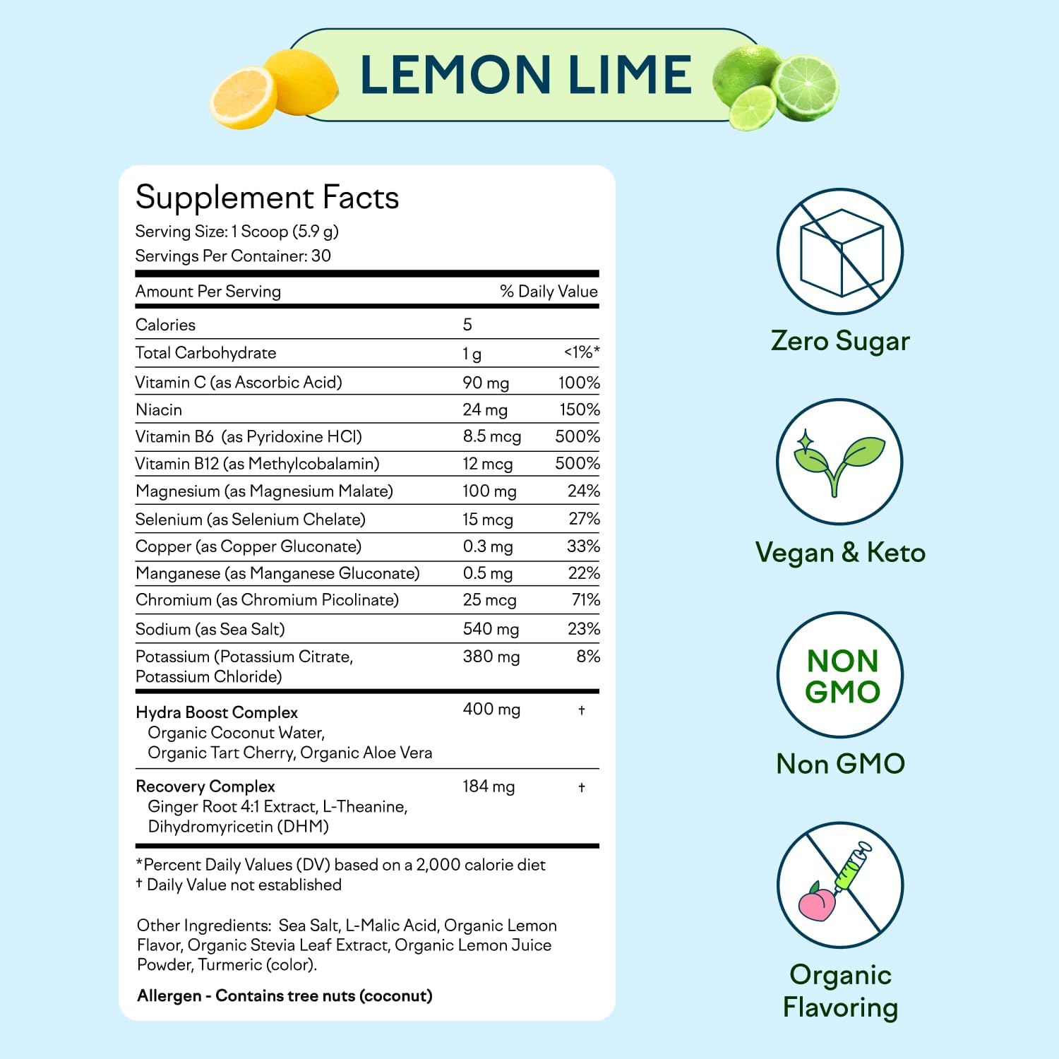Feel Goods Hydration Hero, 1,000mg Electrolytes Powder, Sugar Free, Magnesium, Organic Aloe Vera, Organic Aloe, L Theanine, Vitamin C & B12, Non GMO, Keto, Vegan | Lemon Lime, 30 Servings