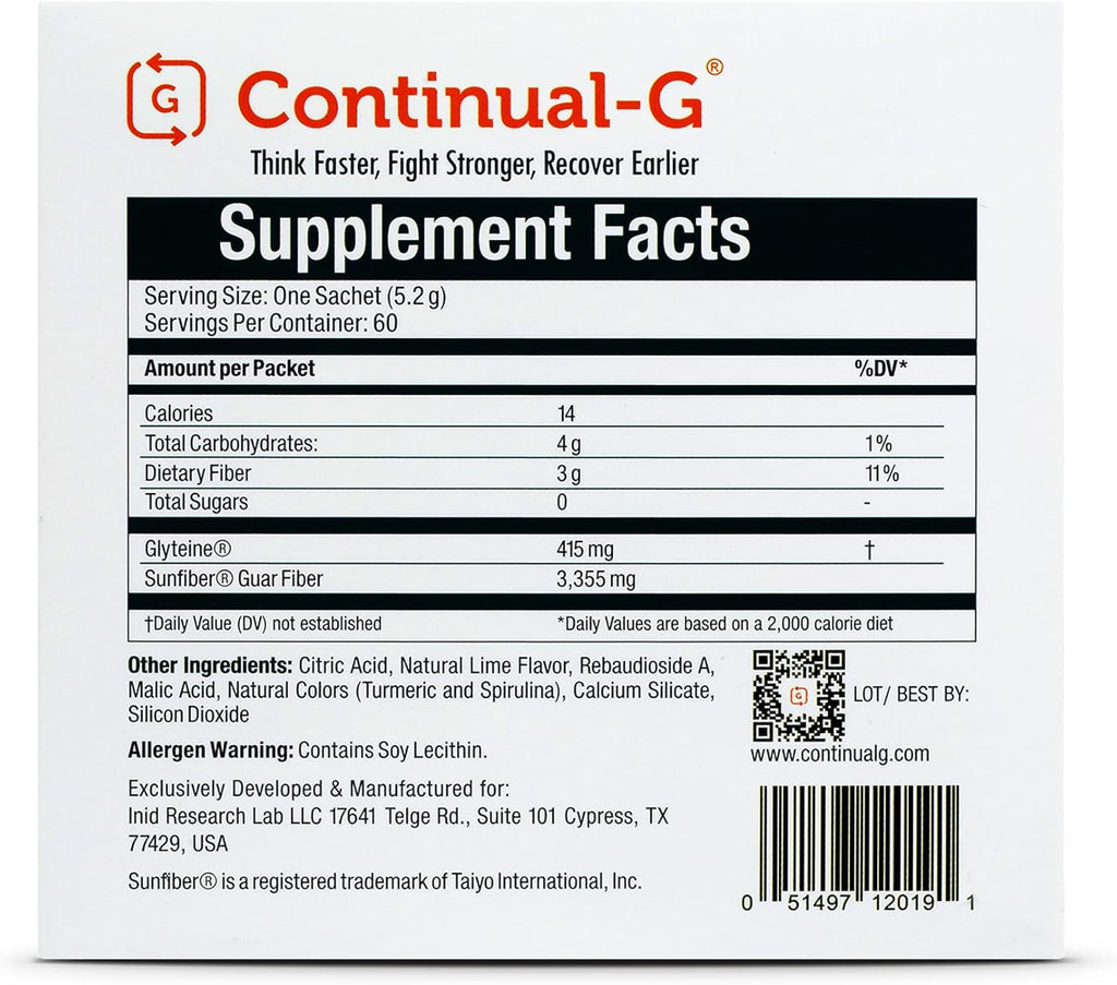 CONTINUAL - G Powder - Clinically Proven Cellular Glutathione Precursor | Benefit of Glyteine & Sunfiber | Immune Support, Master Antioxidant, Detox, Brain Health & Skin Care | 180 Sachets