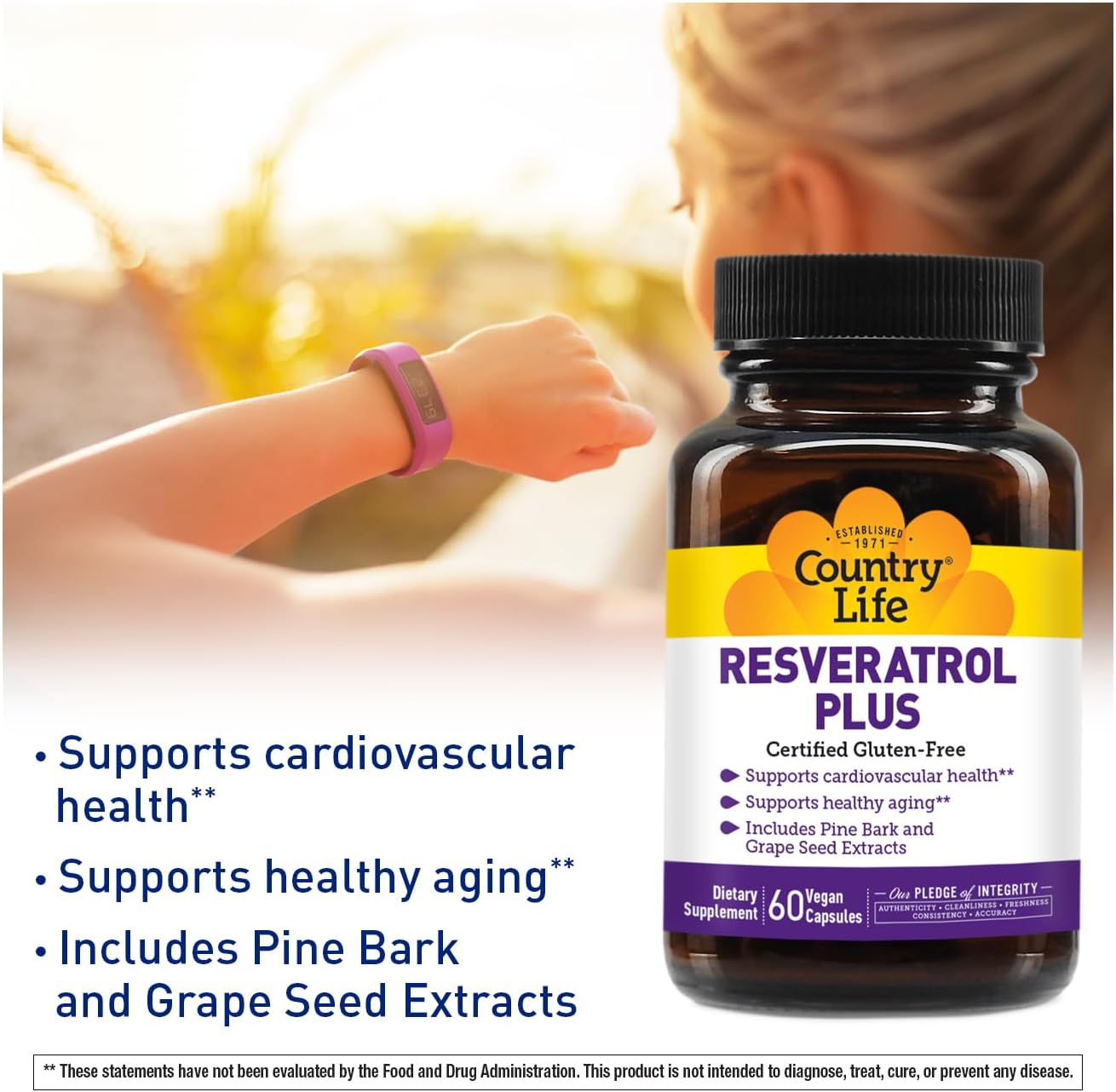 Country Life Resveratrol Plus 1000mg - Organic Antioxidant Supplement with Pine Bark & Grape Seed Extracts - Vegan, Gluten-Free, Non-GMO