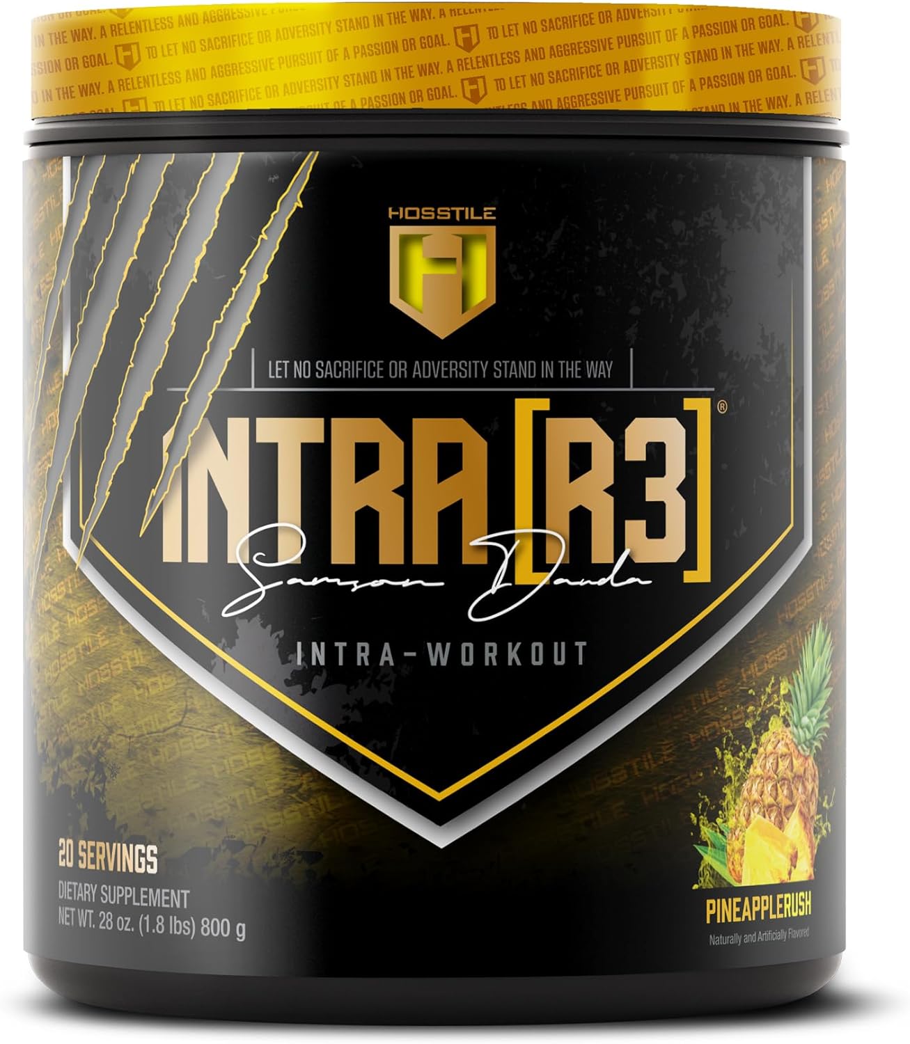 HOSSTILE Intra[R3] Intra Workout Powder, EAA & BCAA Drink with Carbs, Enhance Energy & Endurance, Build Lean Muscle & Improve Recovery, Pineapple Rush, 20 Servings