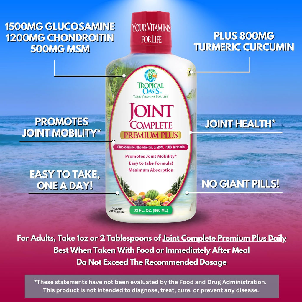 Joint Complete Premium Plus - Liquid Joint Supplement w/Glucosamine, Chondroitin, MSM Plus 800mg Turmeric – 98% Max Absorption – 32oz, 32 serv