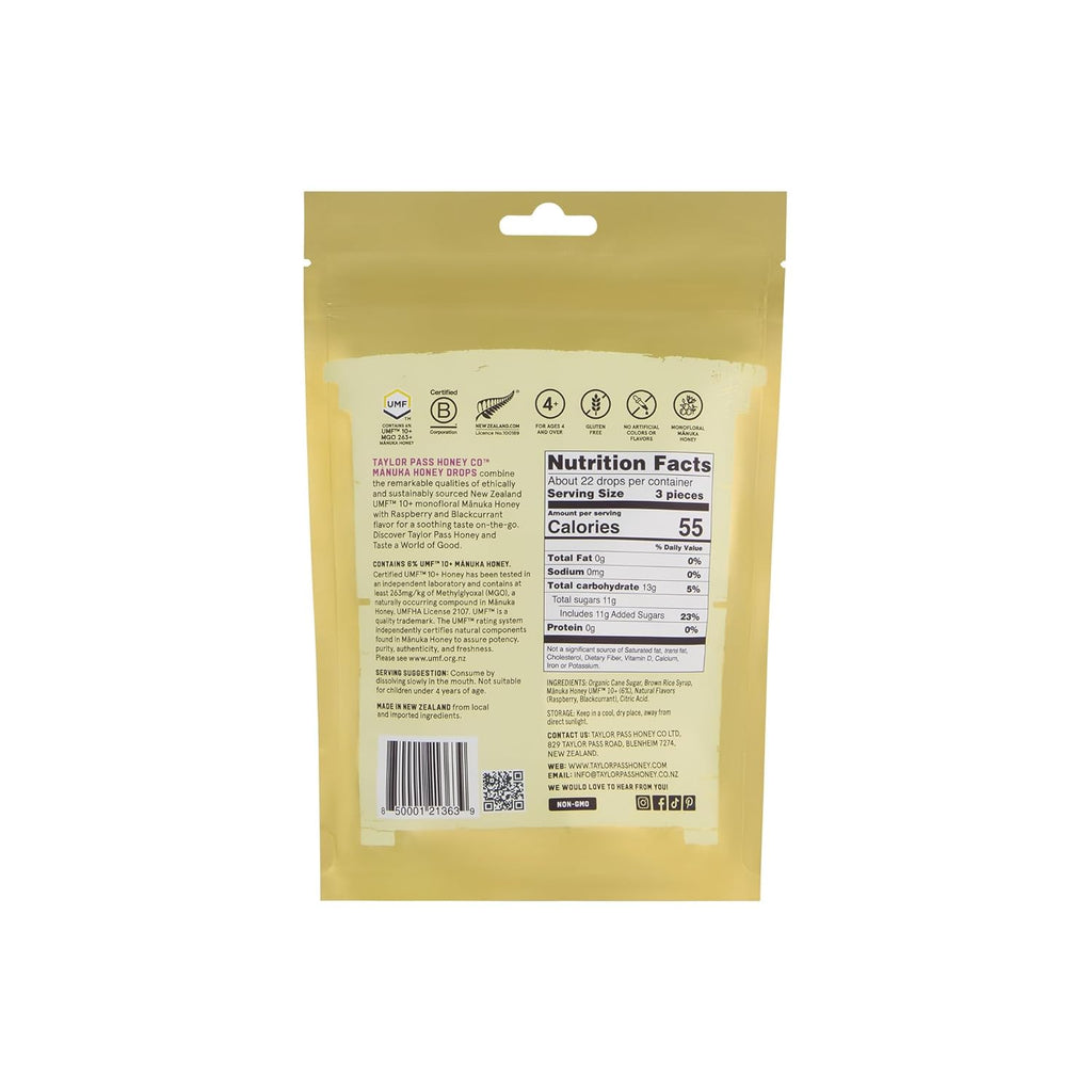 Taylor Pass Honey Co Mānuka Honey Drops UMF™ 10+ | Berry Bliss | Mānuka Honey Lozenges | Soothing Natural Manuka On-the-Go | 22 Individually Wrapped Drops | Made in New Zealand