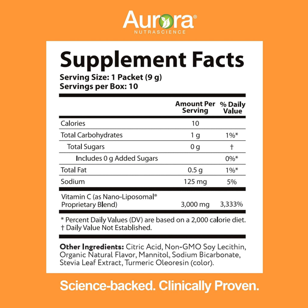 Aurora Nutrascience Micro-Pack Liposomal Vitamin C, Immune Support, 1,000 mg Per Serving, Gluten Free, Non-GMO, 30 Single Serve Packets, 21.7 oz