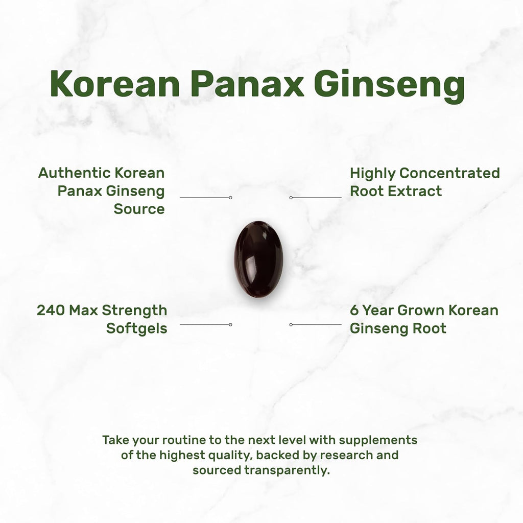 Korean Red Panax Ginseng Root Extract, 7,500mg Serving, 240 Softgels – 150mg Active Ginsenosides
