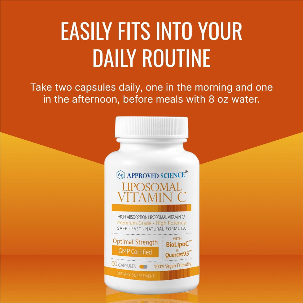 Approved Science Liposomal Vitamin C - 1100 mg - 60 Capsules - Immune Support, Boost Collagen, Antioxidant - High Absorption - Fat Soluble - Non GMO - Vegan - Made in The USA
