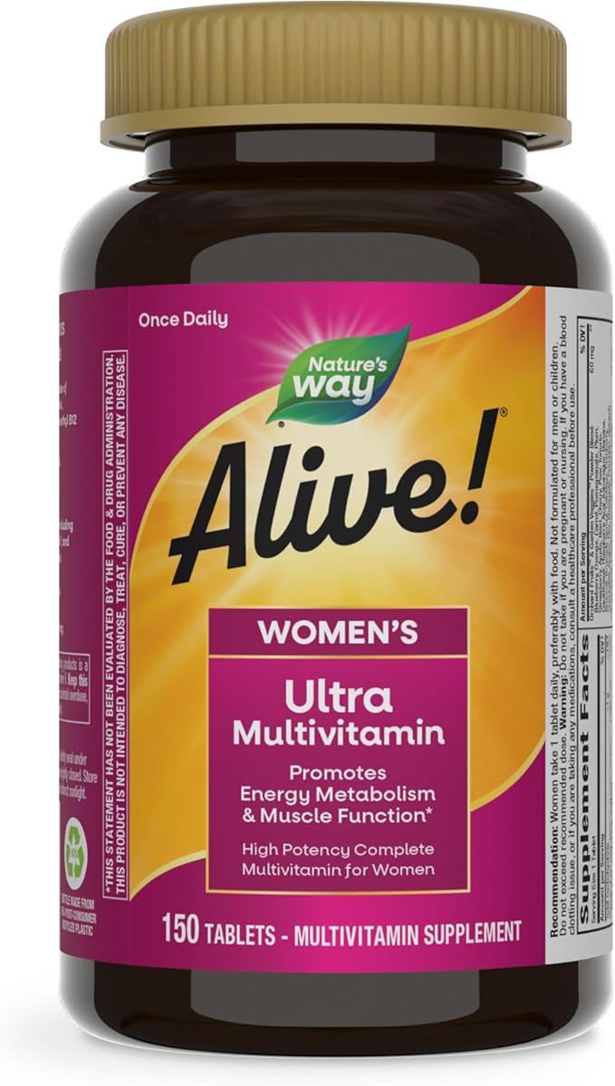 Nature's Way Alive! Women's Daily Ultra Multivitamin, High Potency Formula, Promotes Energy Metabolism and Muscle Function*, Women's Vitamins, Methylated Vitamin B12, 150 tablets