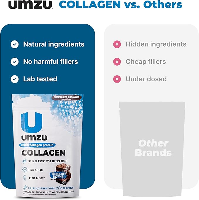 UMZU zuCollagen Multi Collagen Protein Powder, Chocolate – 5 Collagen Types I II III V X – High Protein Low Calorie Supplement for Hair Growth Skin Elasticity Joint Health and Daily Recovery Support