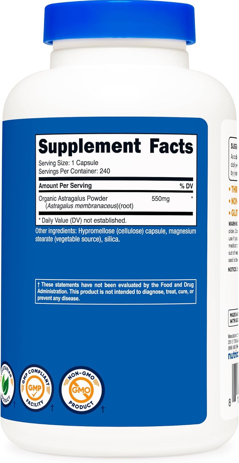Nutricost Astragalus Capsules 550mg, 240 Vegetarian Capsules - Non-GMO and Gluten Free