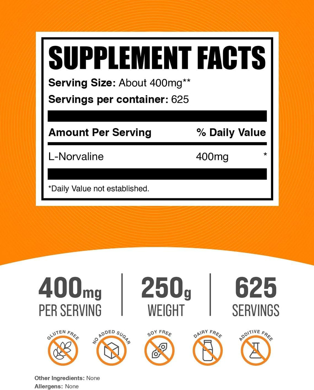 BulkSupplements.com L-Norvaline Powder - L-Norvaline Supplement, Nitric Oxide Supplement - Amino Acid Supplement, Gluten Free, 400mg per Serving, 250g (8.8 oz) (Pack of 1)