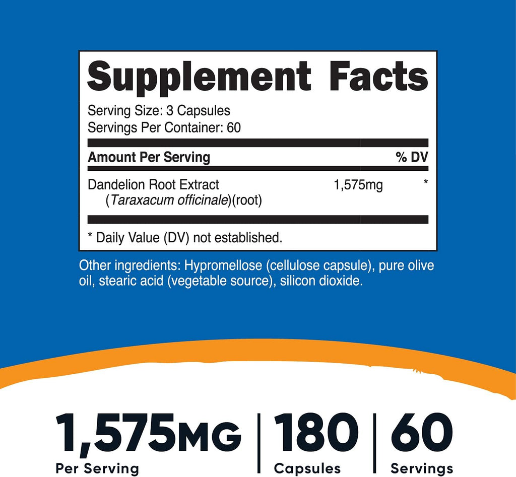 Nutricost Dandelion Root 525mg, 180 Capsules (3 Bottles) - 1575mg Serving, Non-GMO, Gluten Free
