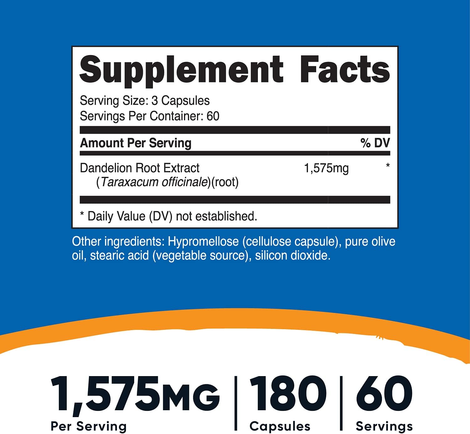 Nutricost Dandelion Root 525mg, 180 Capsules (3 Bottles) - 1575mg Serving, Non-GMO, Gluten Free