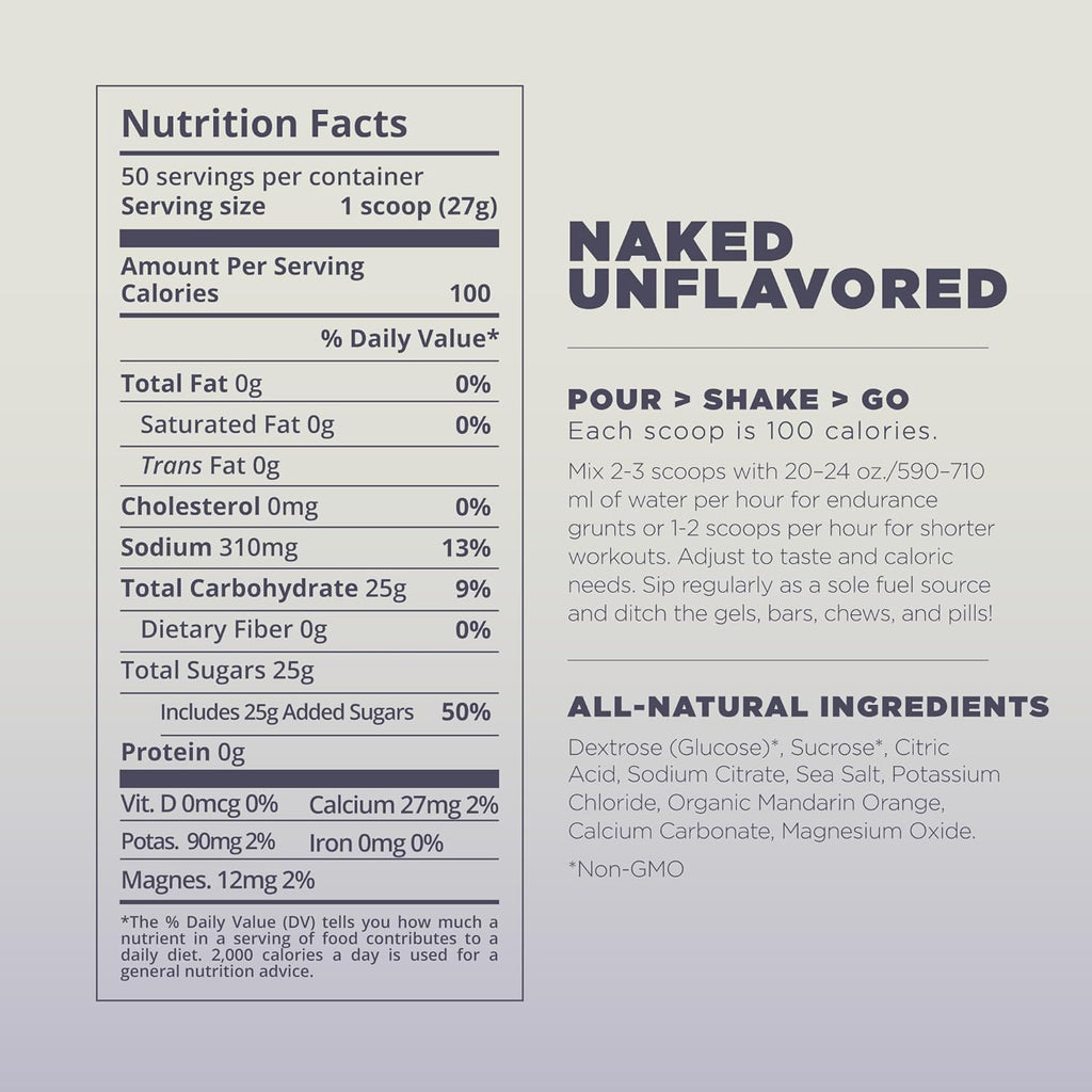 Tailwind Nutrition Endurance Fuel, Carbohydrate & Electrolyte Sports Drink Mix Powder, Gluten-Free, Vegan, Naked Unflavored, 50 Servings