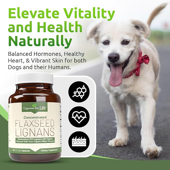 Lignans For Life Flaxseed and SDG - Omega 3 Fatty Acids, Fiber Antioxidants - Helps Improve Shiny Coat, Digestive and Heart Health, 25mg, 90 Capsules, 1 Pack