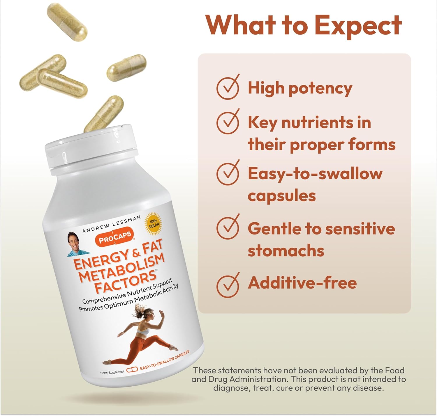 ANDREW LESSMAN Energy and Fat Metabolism Factors 30 Capsules - Promotes Optimum Fat Burning and Energy Metabolism, with Carnitine, Green Tea, Guarana, Ginseng, B-Complex. Easy to Swallow Capsules