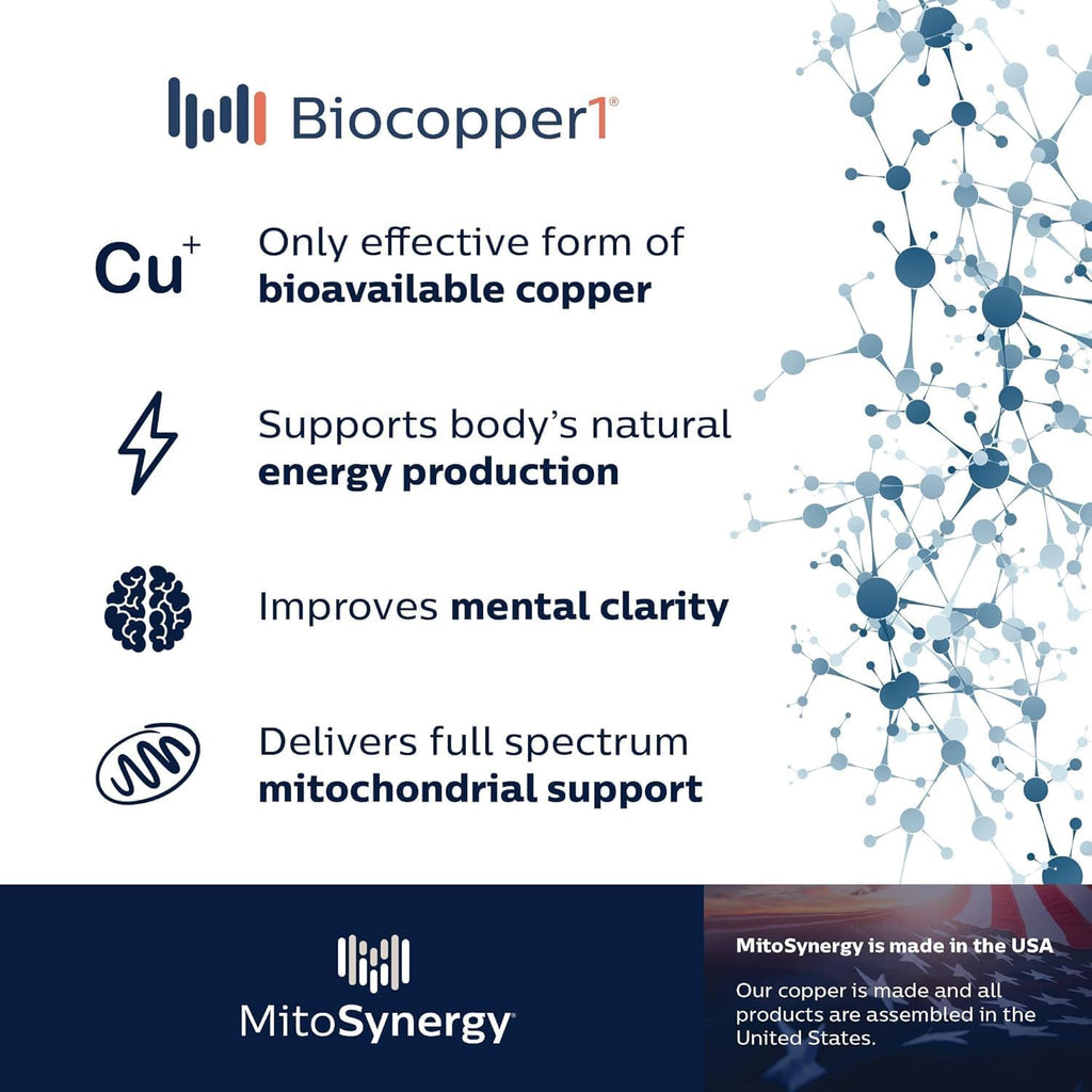 MitoAdvanced BioCopper1 (Cunermuspir) - Bioavailable Copper Mitochondrial Cocktail with Coq10, Thiamin, Ribose, Folate, Choline and Pantothenic Acid - Anti-Aging, Anti-Graying - 120ct
