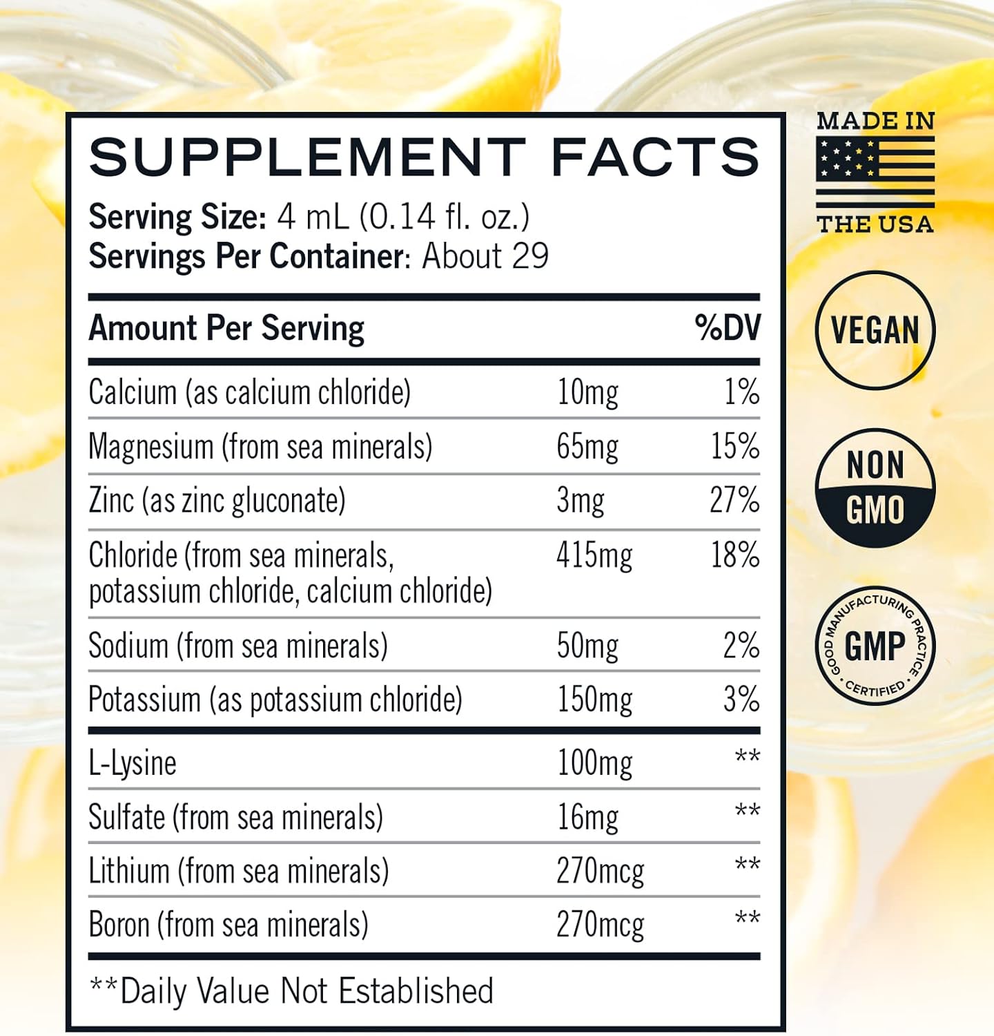 Daylyte Electrolyte Drops, Lemon, Sugar Free Daily Hydration Supplement with Magnesium, Calcium, & Zinc (29 Servings)