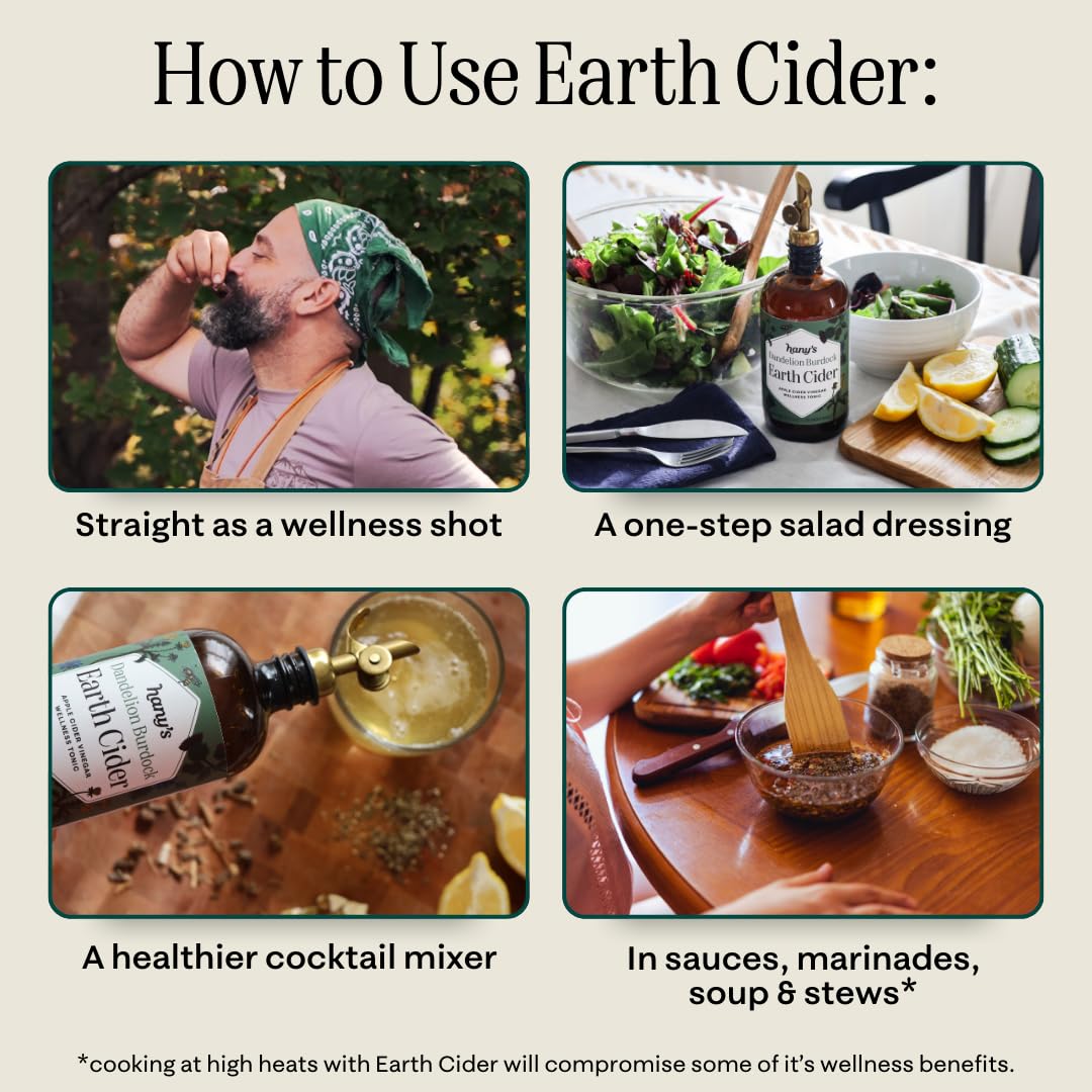 Hany's Harvest Dandelion Burdock Earth Cider – 8 fl oz | All-Natural Wellness Tonic, Apple Cider Vinegar | Non-GMO, Gluten-Free, Handcrafted