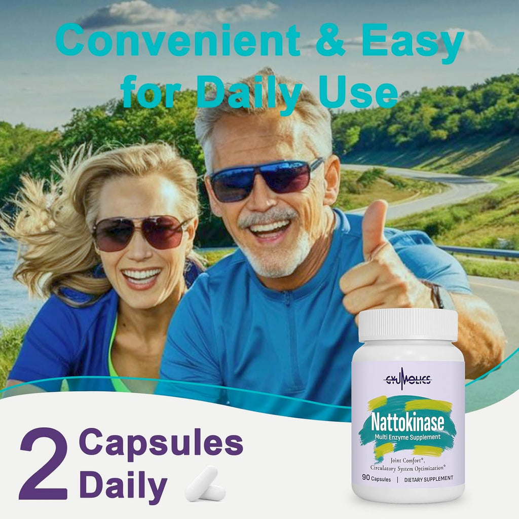 Nattokinase Supplement 10000FU with Organic Nattokinase, Serrapeptase, Bromelain, Curcumin, Vitamin E & Ginseng, Movement Comfort, 90 Capsules