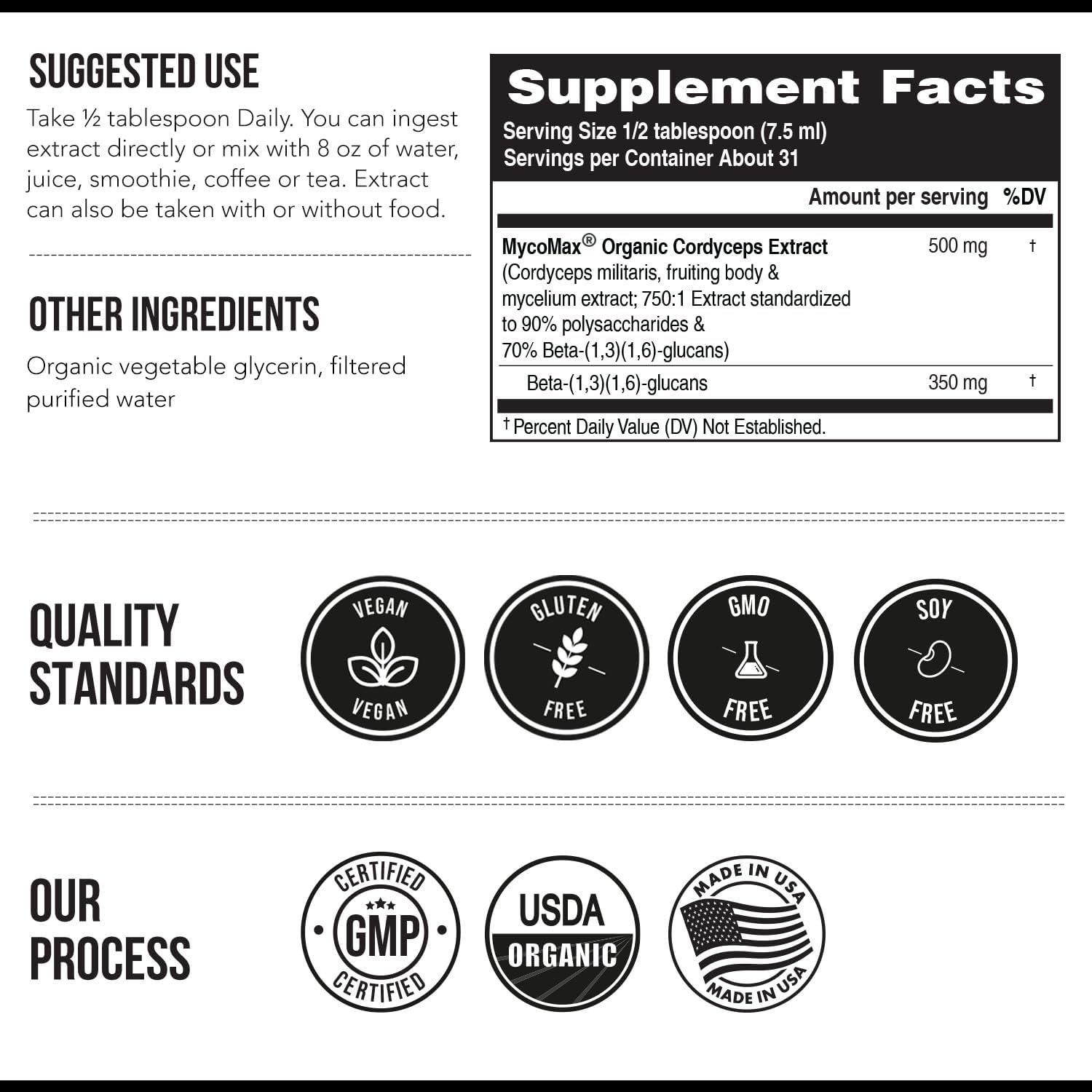 Organic Cordyceps Mushroom Extract - 70% Beta Glucans - Highest Active Nutrient Levels, Max Potency Cordyceps Tincuture, US Grown + Ultrasonic Extraction - Performance, Immunity and Energy - 8 oz.