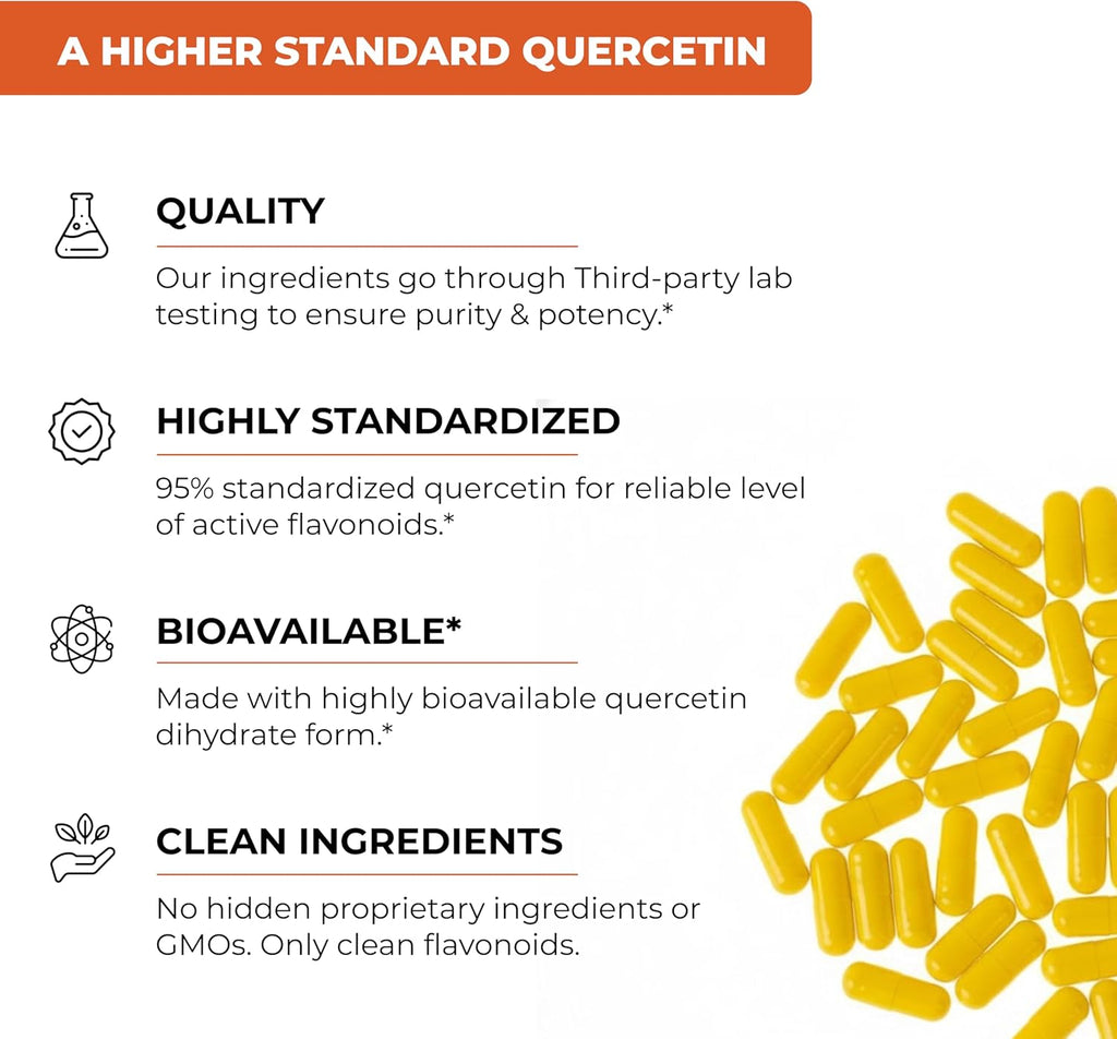 Sandhu's Quercetin Vegetarian Capsules Supplements 120 Count (Pack of 3) | Bioflavonoids for Immune Support & Respiratory Health, Seasonal Allergy Support | Quercitin for Men and Women