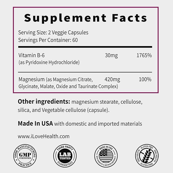 Magnesium Glycinate Complex 420mg with Vitamin B6 – High Absorption Magnesium for Sleep, Muscle & Nerve Support – Made in USA | Eurofins 3rd-Party Tested – Vegan, Non-GMO – 120 Capsules