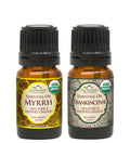 US Organic 100% Pure Myrrh, Frankincense Essential Oil Combo Pack - Directly sourced from The Horn of Africa - USDA Certified Organic - Use Topically or in Diffuser (5 ml Combo)