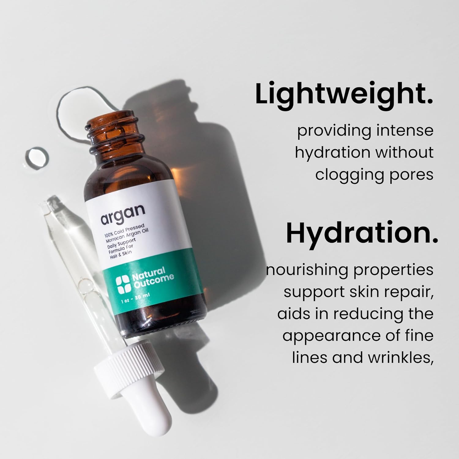 Argan Oil 100% Pure Moroccan Cold-Pressed Face, Body and Hair Lightweight Oil for Moisturizing, Hydrating & Skin Nourishment, 1 oz