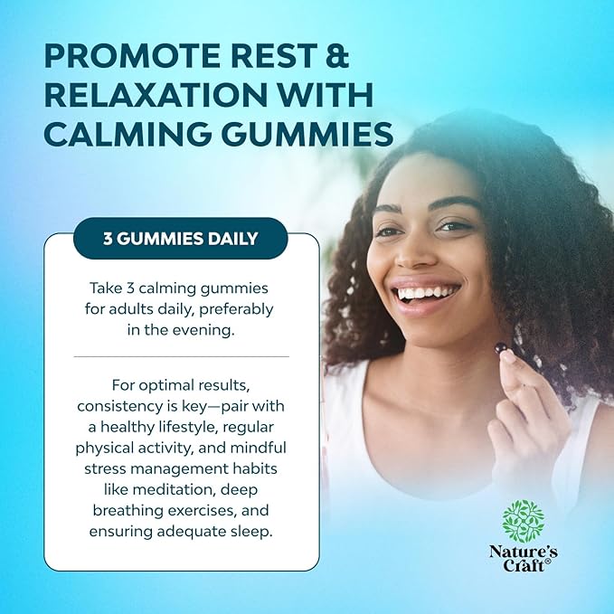 Natures Craft Calming Gummies for Adults with Ashwagandha and Magnesium - Relaxing Stress Gummies with L Theanine 5HTP and Lemon Balm Extract - Adaptogenic Chamomile Extract Vitamin B6 2 Pack
