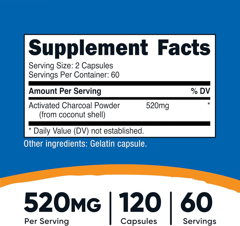 Nutricost Activated Charcoal 520mg, 120 Capsules - Premium Powder, Non-GMO & Gluten Free
