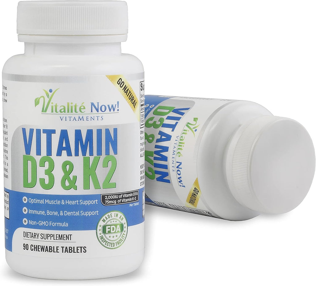 Best Vitamin D3 2000 IU + K2 - Optimized Absorption in Best Form MK7 for Lung Health, Strong Bones & Healthy Heart - All Natural - Cherry Flavor - 90 Chewable Tablets - 3 Month Supply!