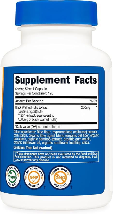 Nutricost Black Walnut Hulls Extract (4,000mg Equivalent) 120 Capsules - Vegan, GMO-Free, Gluten-Free