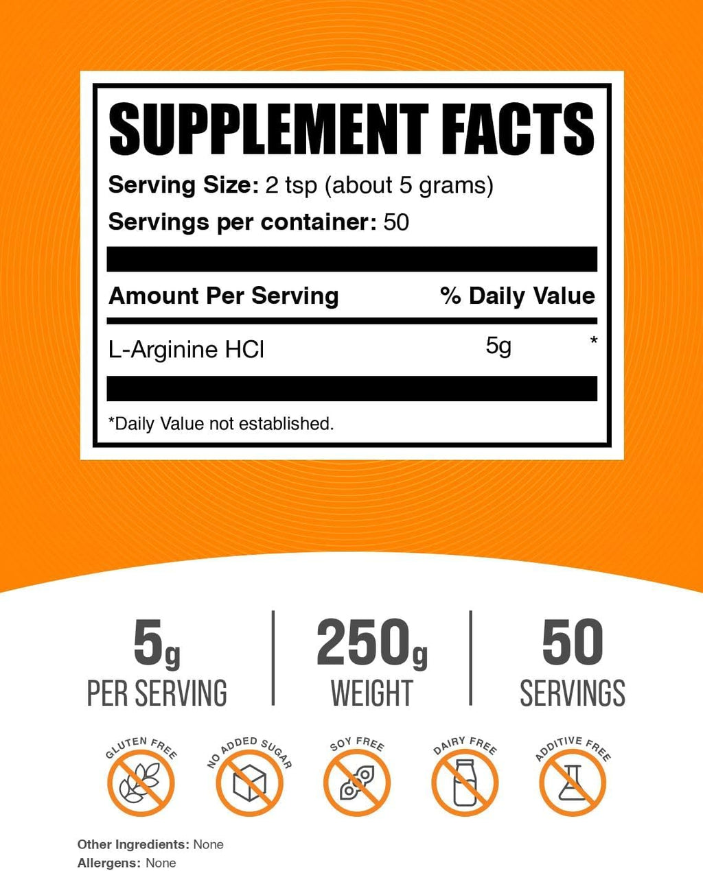 BulkSupplements.com L-Arginine HCl Powder - Nitric Oxide Supplement, Arginine Powder - Unflavored & Gluten Free, 5g per Serving, 250g (8.8 oz) (Pack of 1)
