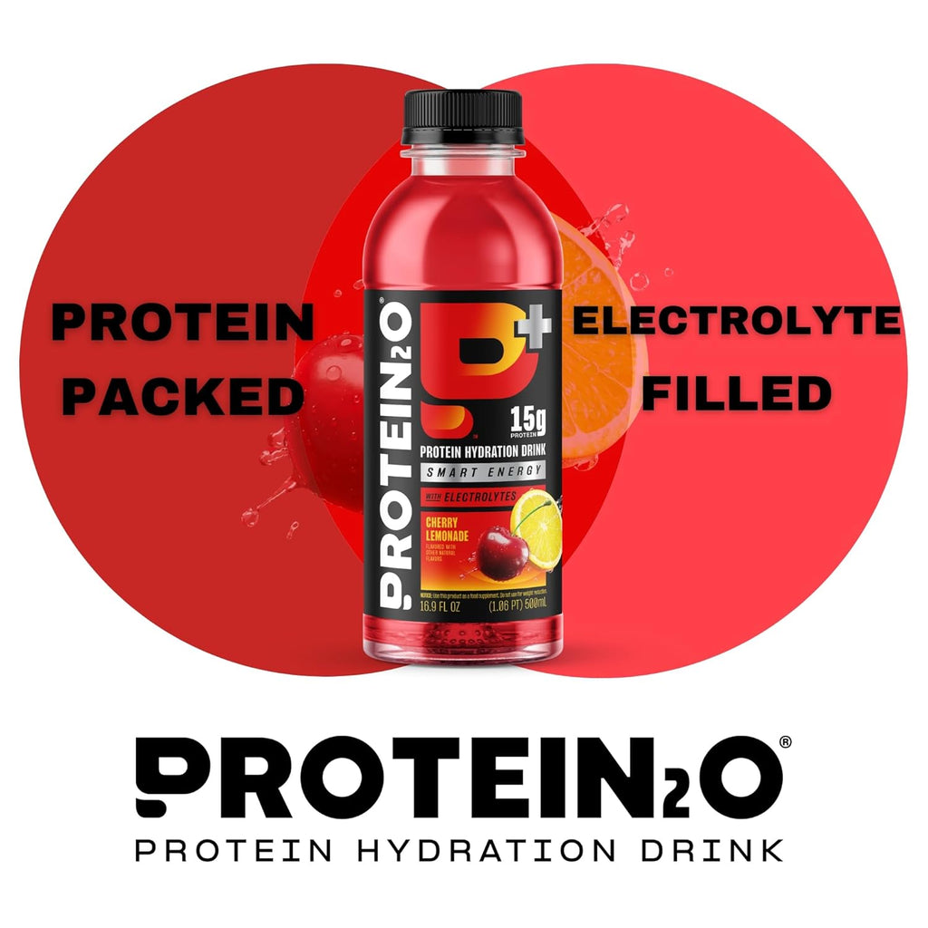 Protein2o 15g Whey Protein Infused Water Plus Energy, Cherry Lemonade, 16.9 oz Bottle (Pack of 12)