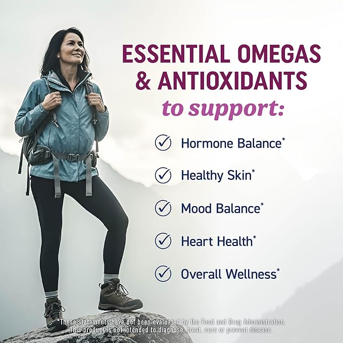 Omega 3 Supplement for Women | Fish Oil with Evening Primrose | Hormone Balance, Skin & Wellness Support | 600MG Omega3 + 800MG Evening Primrose | Fish Oil Omega 3 Supplements for Women | 120 Ct.