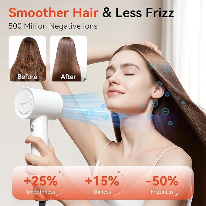 Fast Drying Hair Dryer, UP 160,000 RPM High-Speed 500M Negative Ions Brushless Blow Dryer for Shine & Frizz-Free Hair, Intelligent Thermo-Control, Lightweight Quiet Dryer with Nozzle