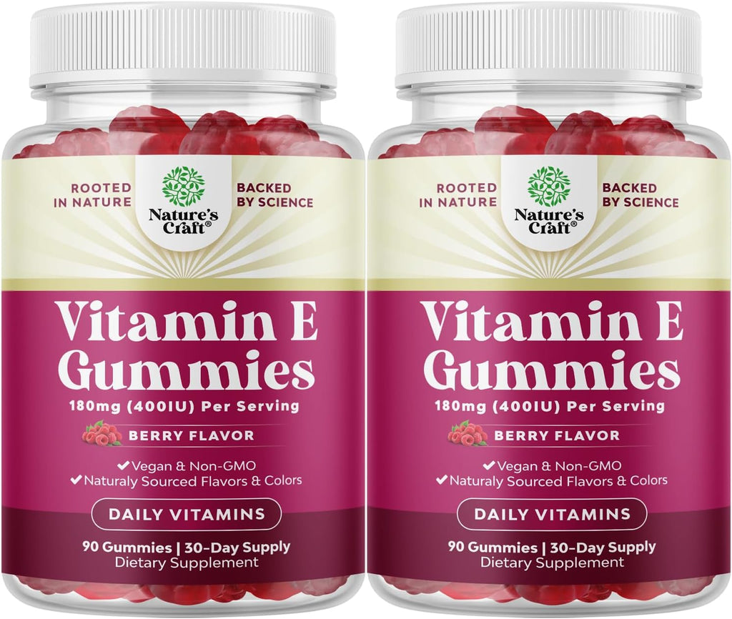 Natures Craft Vitamin E Gummies for Skin Care - High-Potency Vitamin E 400 IU Skin Supplement - Delicious & Easy-to-Take Supplement Promote Health Immune Support & Cellular Protection (2 Months)
