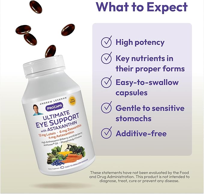 ANDREW LESSMAN Ultimate Eye Support with Astaxanthin 360 Softgels - 12mg Lutein, 6mg Zeaxanthin, 4mg Astaxanthin, Bilberry. Key Nutrients to Support Eye Health, Promote Healthy Vision. No Additives