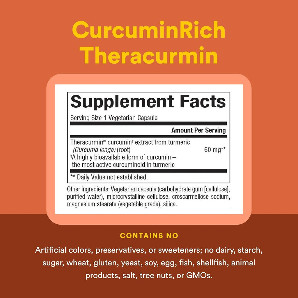 Natural Factors CurcuminRich Double Strength Theracurmin, 60 mg, Formulated for Superior Absorption, 120 Vegetarian Capsules