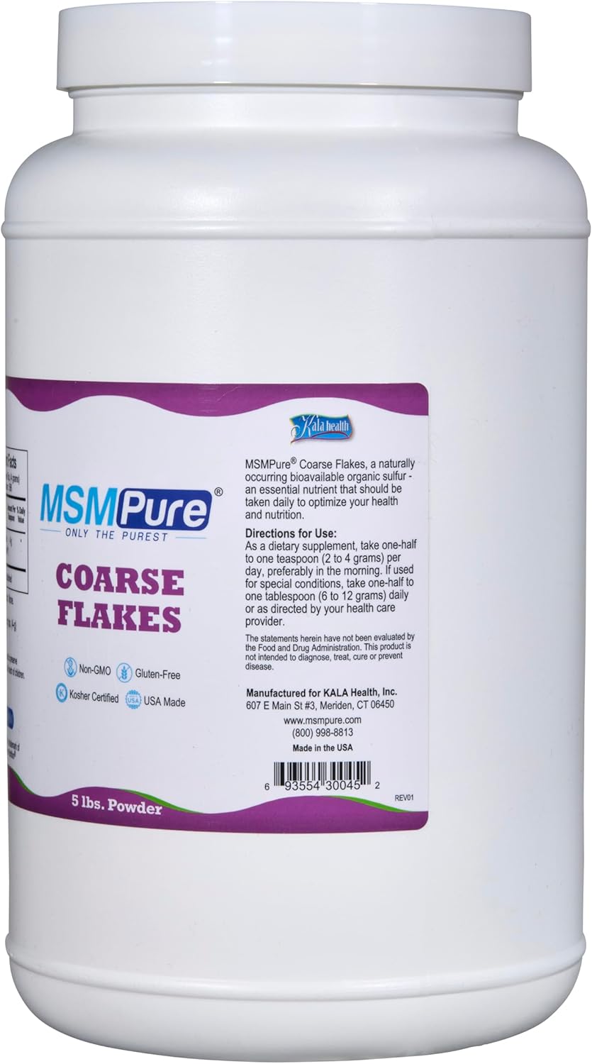KALA HEALTH MSMPure Coarse MSM Powder Flakes – US-Made MSM for Joint Health, Skin Appearance, and Hair & Nail Support – 5 lb, Organic Sulfur