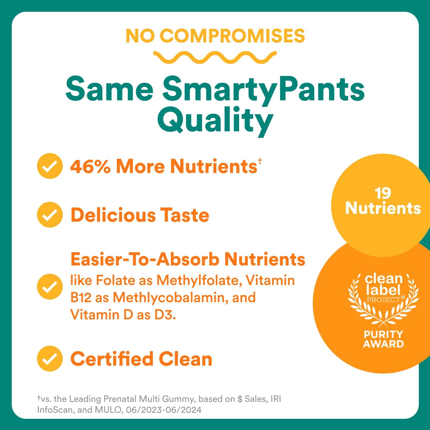 SmartyPants Prenatal Multivitamin Gummies - Improved Formula: Omega 3 (DHA/EPA), Methylfolate, Biotin, Vitamin D3, C, Vitamin B12, B6, Vitamin A, K & Zinc, Gluten Free, 90 Count (30 Day Supply)