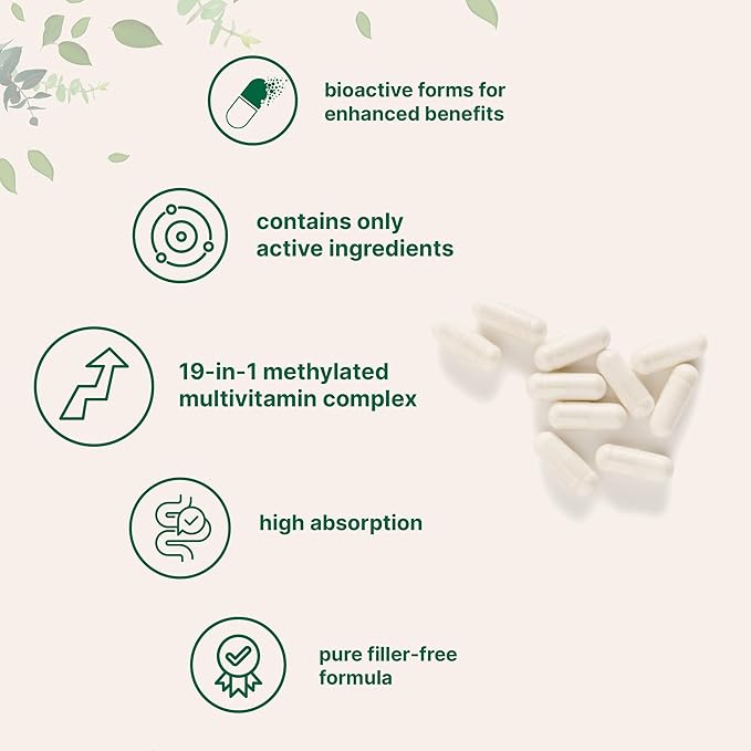 Micro Ingredients Pure Methylated Multivitamin, 240 Capsules | 19-in-1 Formula with Vitamins C, D, B12, Folate, Magnesium, Zinc & More | Filler Free, Non-GMO